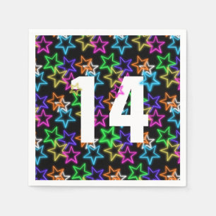 14. Geburtstag Neonsterne auf schwarz Serviette