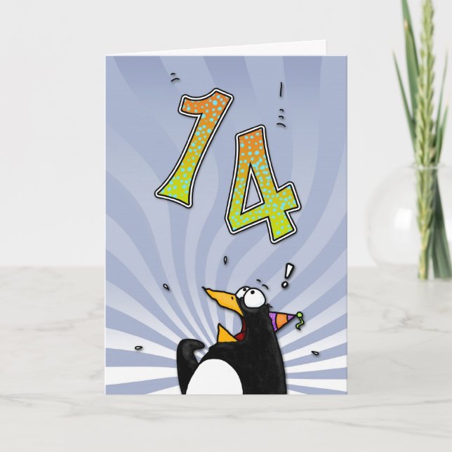 14. Geburtstag - Pinguin Überraschungskarte Karte (Vorderseite)