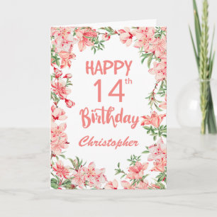 14. Geburtstag Pink Peach Peonies Aquarell Floral Karte