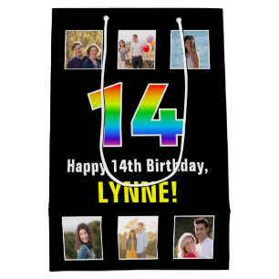 14. Geburtstag: Regenbogen "14", benutzerdefiniert Mittlere Geschenktüte