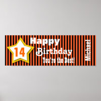 14. Geburtstag Star Banner Custom S04A ORANGE