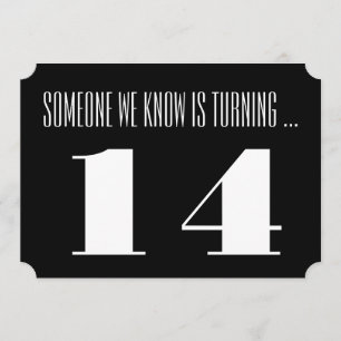 14. Geburtstags-Party laden ein, Schwarzweiss. Einladung