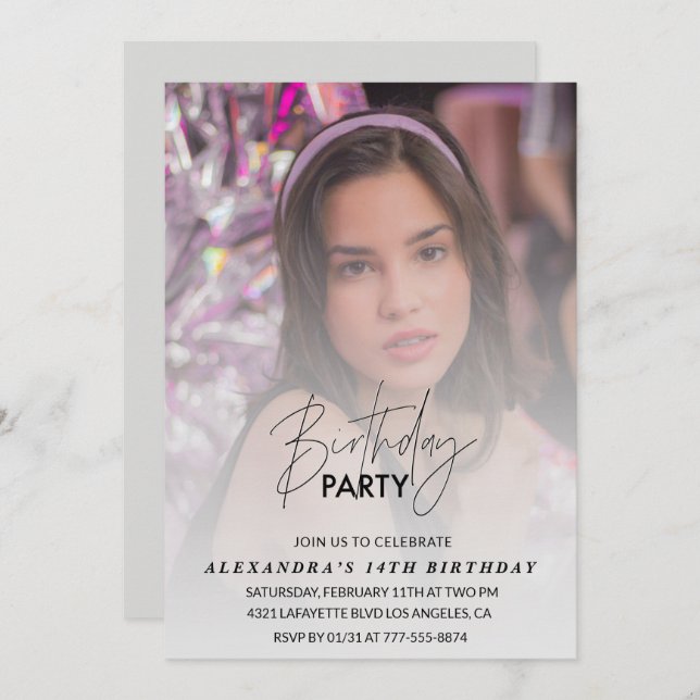 14. Geburtstagseinladung Geburtstagsparty Foto Gra Einladung (Vorne/Hinten)