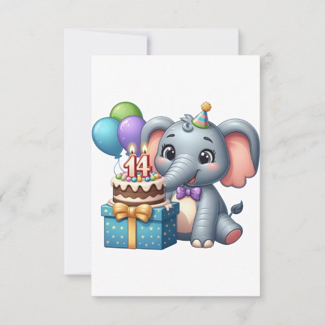 14. Geburtstagselefant RSVP Karte (Vorderseite)