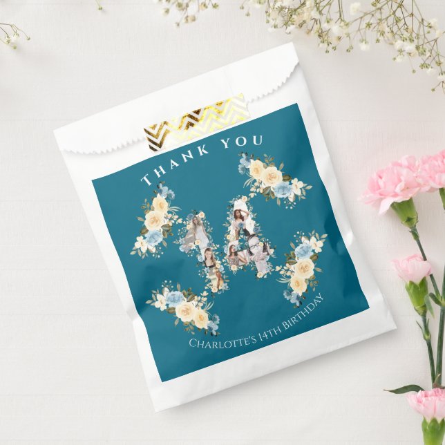 14. Geburtstagsfeier Blume Aquamarines FotoCollage Geschenktütchen (Versiegelt)