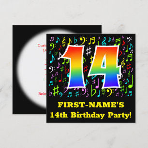 14. Geburtstagsfeier: Fun Music Symbols, Regenboge Einladung