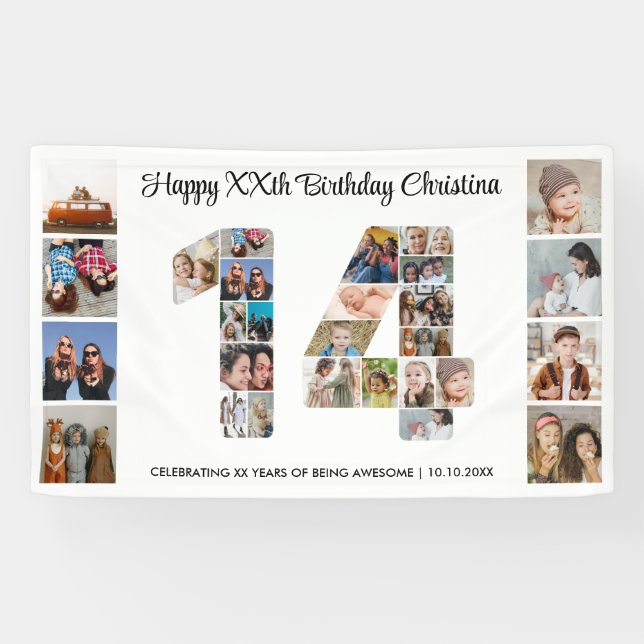 14. Geburtstagsfeier Nummer 14 Fotocollage Banner (Horizontal)