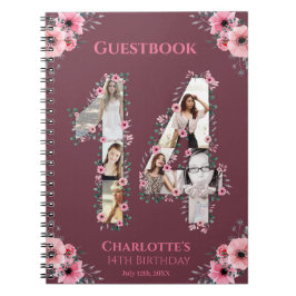 14. Geburtstagsfoto Collage Pink Blume Gästebuch Notizblock
