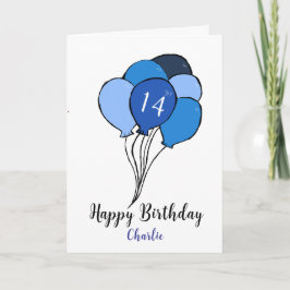 14. Geburtstagsstunde mit blauen Ballons Karte