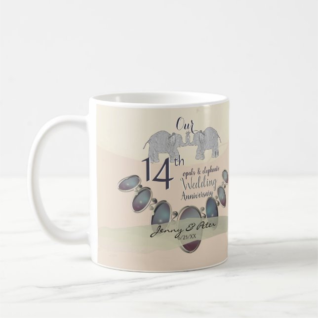 14. Hochzeit-Anniversary-Opal & Elefanten Kaffeetasse (Links)