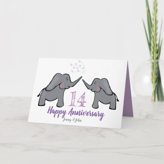 14. Hochzeitstag des Elfenbeins niedliche Elefante Karte (Vorderseite)