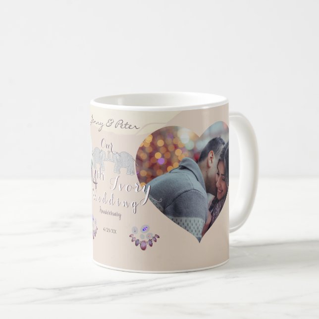 14. Hochzeitstag Elfenbeinkaffee Tasse (VorderseiteRechts)