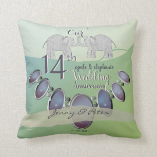 14. Hochzeitstag Opal & Elefanten Grün Kissen