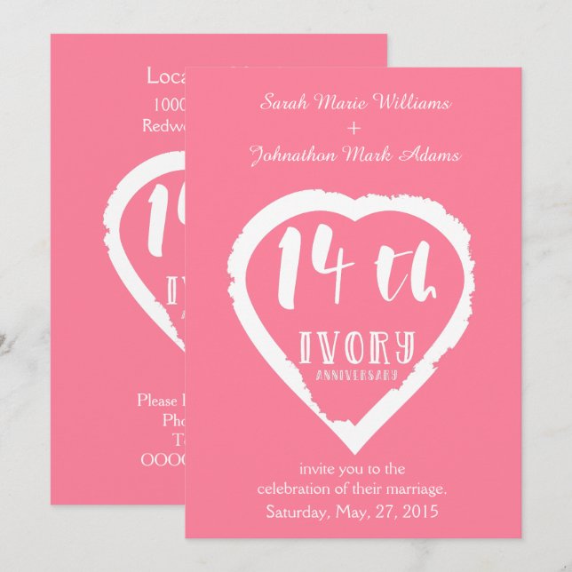 14. Hochzeitstag Traditionelles Elfenbein Einladung (Vorne/Hinten)