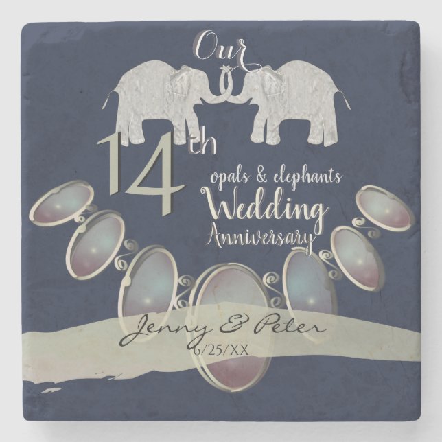 14. Hochzeitstipendiat Opal and Elephants Navy Steinuntersetzer (Vorderseite)