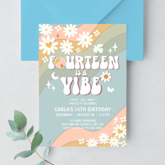 14 ist ein Vibe Daisy Hippie 70er Retro Geburtstag Einladung