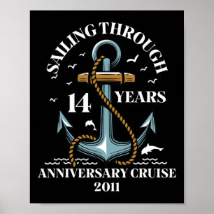 14 Jahre Hochzeitsjubiläum Kreuzfahrt segeln Poster