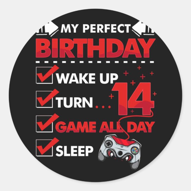 14-jähriger Gamer Boy 14. Perfect Birthday Gaming Runder Aufkleber (Vorderseite)