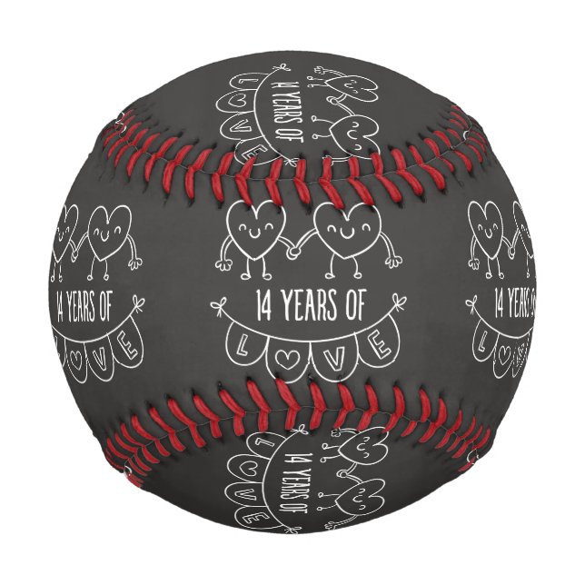 14. Jubiläum Geschenk Chalk Herzen Baseball (Vorderseite)