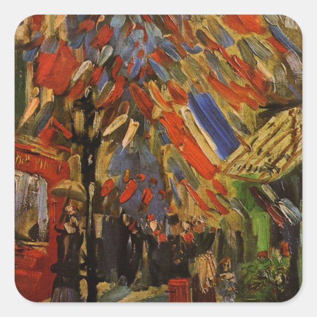 14. Juli Feier in Paris von Vincent van Gogh Quadratischer Aufkleber (Vorderseite)