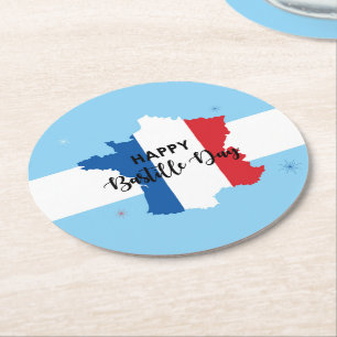 14. Juli Frankreich Nationaler Nationalfeiertag Runder Pappuntersetzer