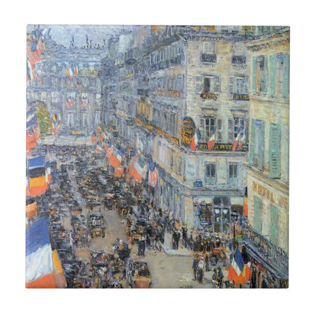 14. Juli, Rue Daunou von Childe Hassam Fliese (Vorderseite)