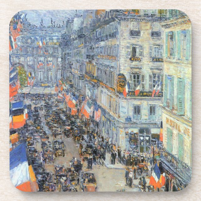 14. Juli, Rue Daunou von Childe Hassam Getränkeuntersetzer (Vorderseite)