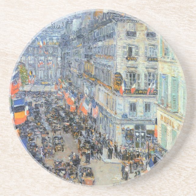 14. Juli, Rue Daunou von Childe Hassam Sandstein Untersetzer (Vorne)