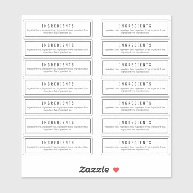 14 Klare Zutatenkennzeichnungen 2,9 x 1,15 Zoll Aufkleber (Blatt)