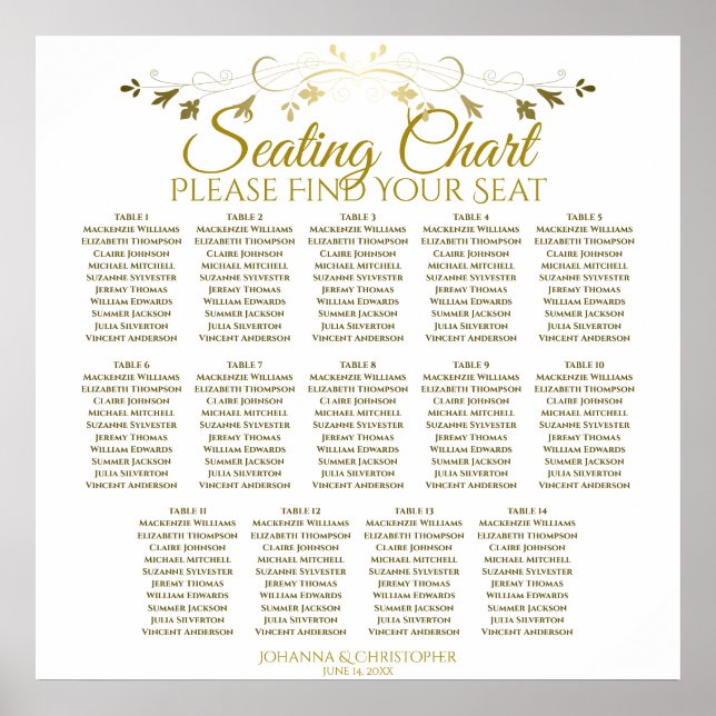 14 Tabelle Einfache elegante Gold Hochzeitskarte Poster (Vorne)