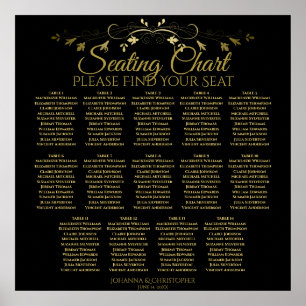14 Tabelle Elegant Gold Black Wedding Seating Char Poster