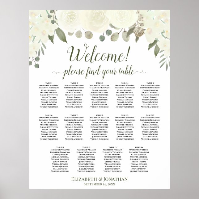 14 Tabelle Elfenbeinweiße Hochzeitskarte Poster (Vorne)