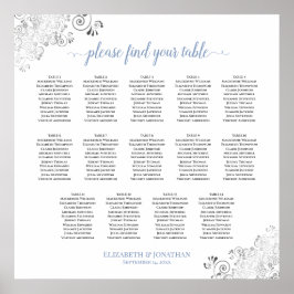 14 Tabelle Frily Wedding Seating Chart White & Blu Poster