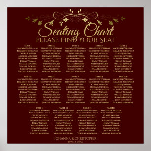 14 Tabelle Gold & Auburn Brown Hochzeitstabelle Poster