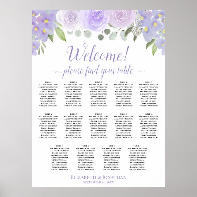 14 Tabelle Lavendel Blumenübersicht Poster (Vorne)