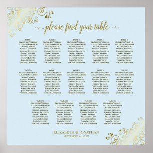 14 Tabelle Powder Blue & Gold Hochzeitskarte Poster