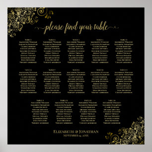 14 Table Gold Frills Hochzeitssattel Schwarz Poster