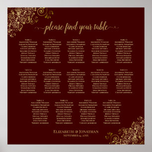 14 Table Lacy Gold Wedding Seating Chart Auburn Poster