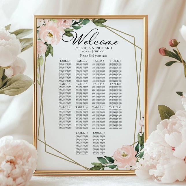 14 Tische Geometrische Hochzeitstabelle für Blush- Poster (Von Creator hochgeladen)