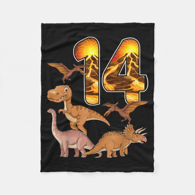 14th Birthday Dinosaur T-rex 14 Years Old Birthday Fleecedecke (Vorderseite)