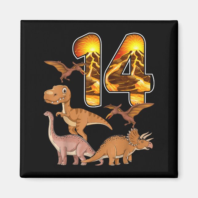 14th Birthday Dinosaur T-rex 14 Years Old Birthday Magnet (Vorne)