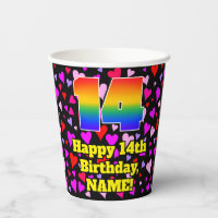 14th Birthday: Loving Hearts Pattern, Rainbow 14