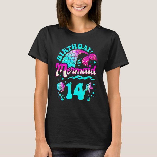 14th Birthday Mermaid 14 Years Ocean Theme Party F T-Shirt (Vorderseite)