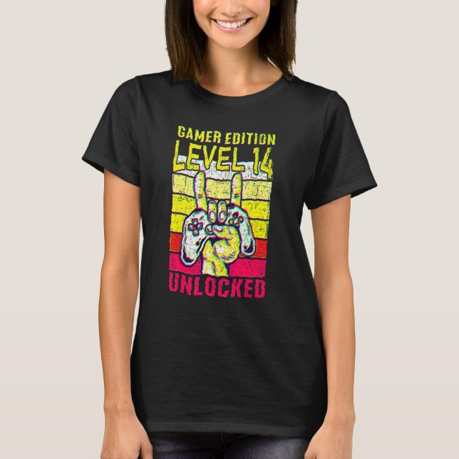 14th Birthday Video Gamer Edition Level 14 Unlocke T-Shirt (Vorderseite)