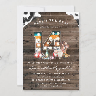 14th Birthday | Wild West Cowboy Invitation Einladung