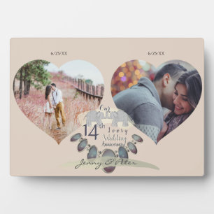 14th Wedding Anniversary 2 Hearts Numbers Fotoplatte