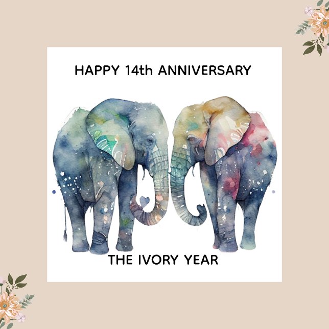 14th wedding anniversary card elephant karte (Von Creator hochgeladen)