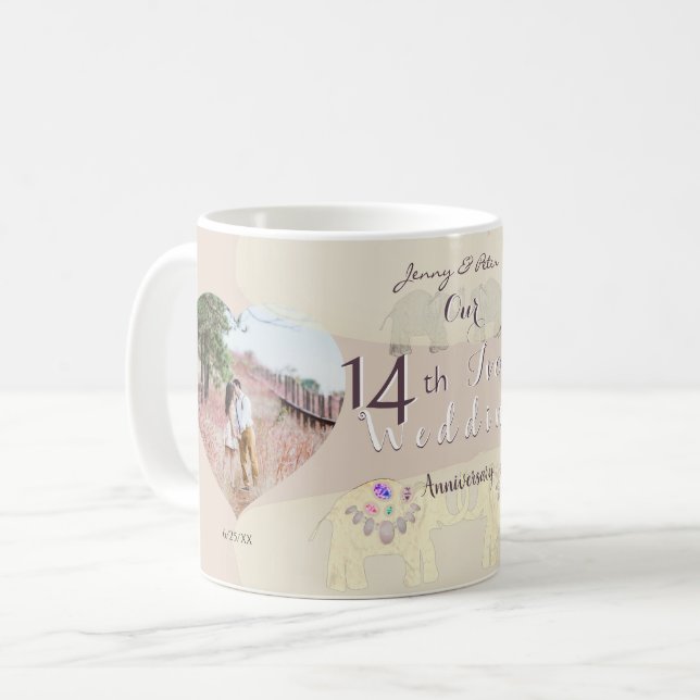 14th Wedding Anniversary Ivory  Coffee Mug Kaffeetasse (Vorderseite Links)