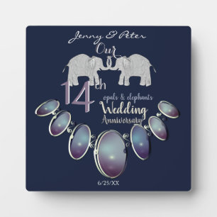 14th Wedding Anniversary Opals & Elephants Navy Fotoplatte