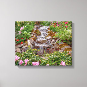 14x11 Wasserfall mit Frühlingsblumen Leinwanddruck